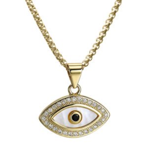 Stainless Steel Gold Pvd CZ Evil Eye Necklace