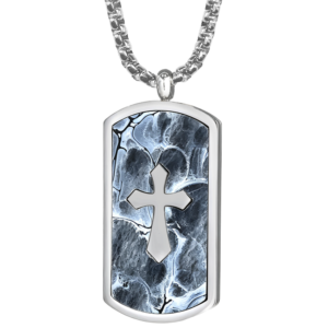 Natural Stone & Stainless Steel Dog Tag Cross Necklace